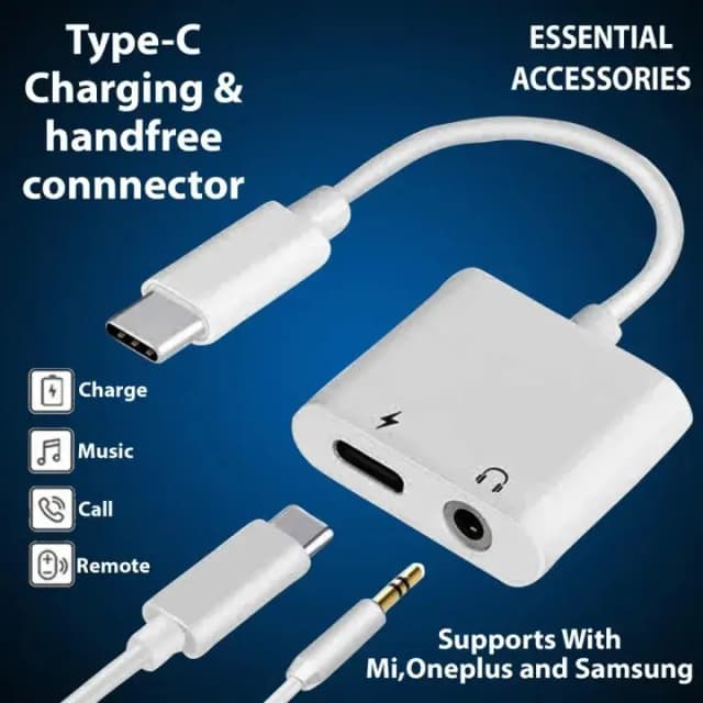 Type C Original Handsfree Connector To 3.5mm (Not Compatible With Samsung, Huawei and Google pixel devices) with Charging Connector | Fast charging connector