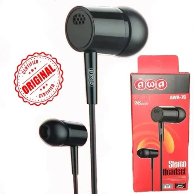 Black AWA Handfree  100% Original Pure Handsfree , High Quality Deep Bass / Sound  Earphones  Headphones  Handfree  Gaming earphone  Handsfree  earbuds  Headphones  stereo sound handsfree  SweatProof Crystal-Clear Audio Deep-Bass